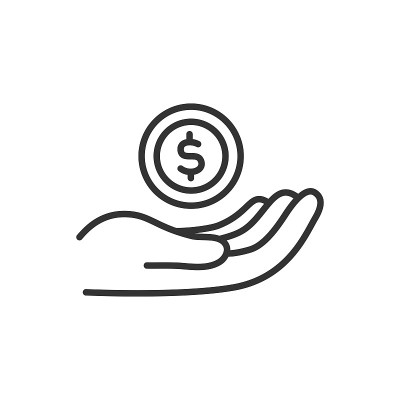 手拿着硬币。矢量图标。