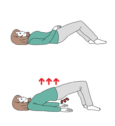 尿漏:一位妇女做盆底肌练习的插图材料