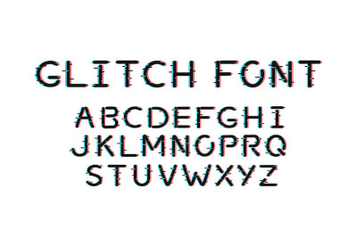 矢量现实孤立的数字glitch字体装饰和覆盖在白色背景上。矢量字母失真效果。