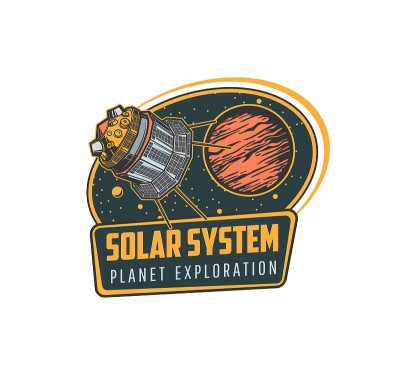 太空探索，太阳系研究复古图标