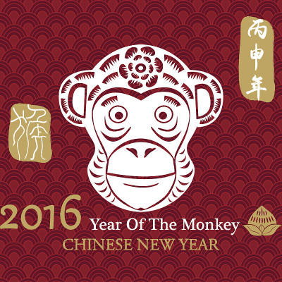 2016年春节快乐，十二生肖，猴年快乐