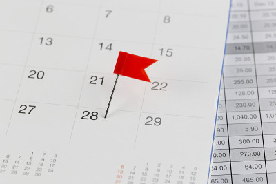 红别针给野猫队的日历旁边有二十八号。
