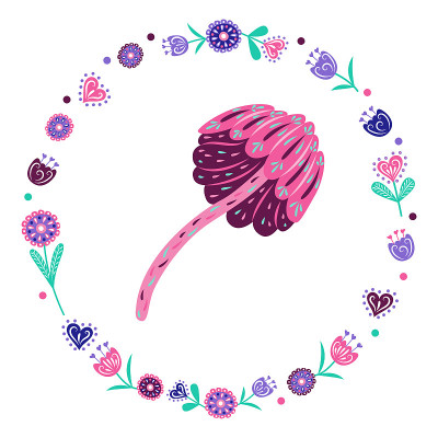 奇妙的带有图案的粉红色蘑菇。矢量插图。