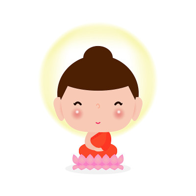 快乐可爱的佛像坐在荷花上，佛的purnima，佛教概念旗帜孤立在白色背景矢量设计矢量插图。