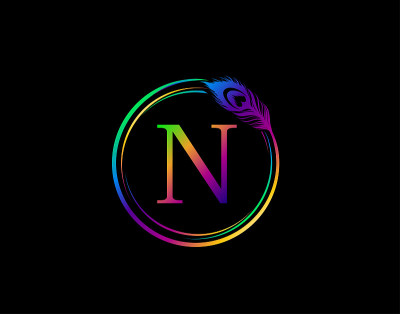 圆孔雀羽毛N图标设计。