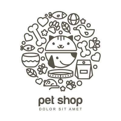 线性插图有趣的猫和狗的口。