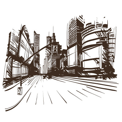 城市手绘。矢量图