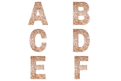 字母a, b, c, d, e, f由柳条制成的背景。