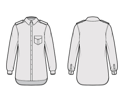 Shirt epaulette technical fashion illustration wit