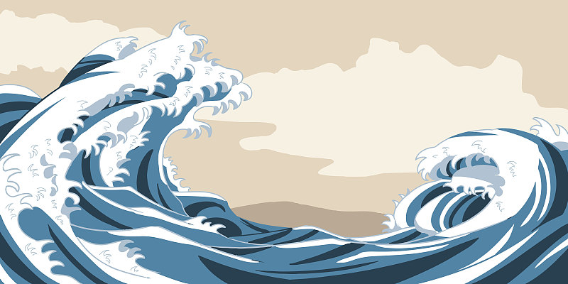 Sea Japanese style lineless Japanese paper style b