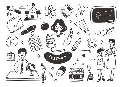 老师和学校用品涂鸦