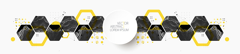 现代科学或技术使用六角形抽象背景。线框斑点表面插图。向量。