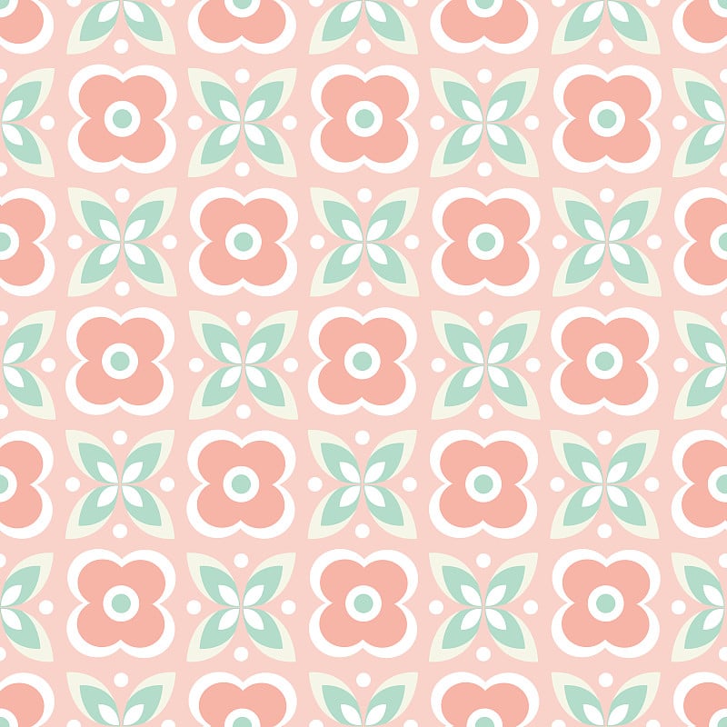 Seamless repeat pattern of stylized pink flowers a