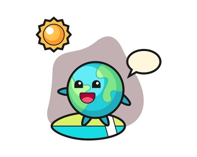地球卡通做冲浪