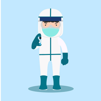 医生穿个人防护服与疫苗概念