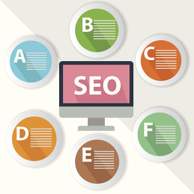 SEO信息图，为文字，彩色矢量