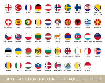 欧洲国家圈旗收藏。矢量插图。