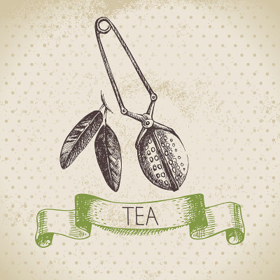 茶的背景。手绘草图。菜单des
