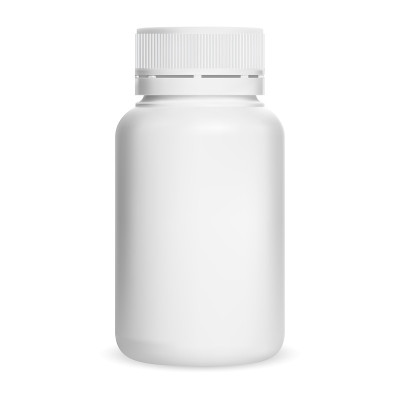 白色塑料药瓶。维生素补充剂jar