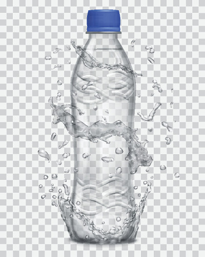 透明的水溅在装有矿泉水的塑料瓶周围