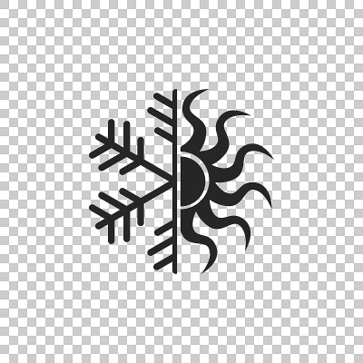 冷热的象征。太阳和雪花图标孤立在透明的背景。冬季和夏季的象征。平面设计。矢量图