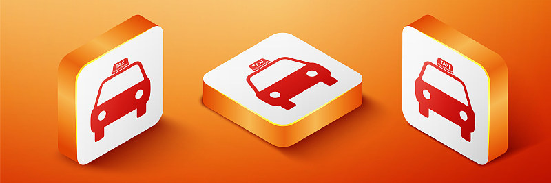 Isometric Taxi car icon isolated on orange backgro