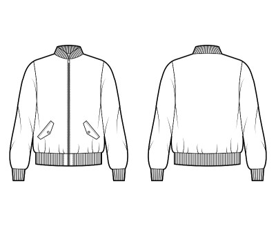 拉链Bomber ma-1飞行夹克技术时尚插图与罗纹领，袖口，腰部，超大，长袖