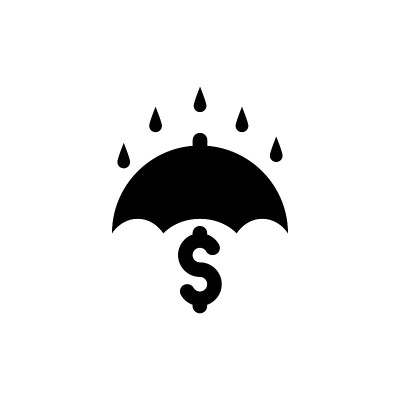 金钱保护矢量图标。填充平面标志的移动概念和网页设计。伞，美元字形图标。金融保险标志、标志插图。完美的
