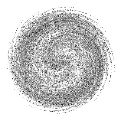 漩涡的元素。黑白颗粒点状设计。点画矢量插图。