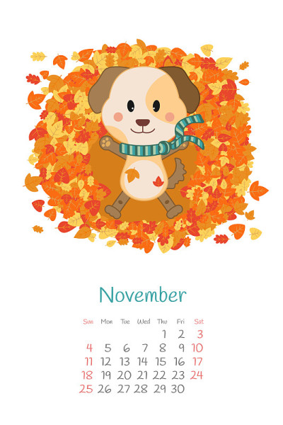 日历2018月11月与狗