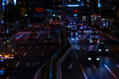 一个夜间微缩的青山城市街道