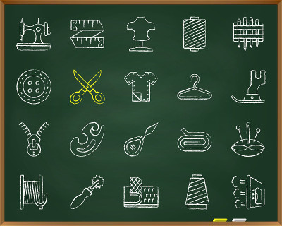 Sewing chalk draw line icons vector set