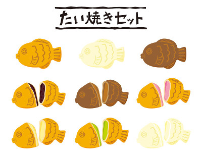 矢量图的Taiyaki。日本的糖果。