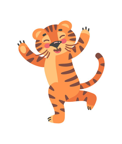 快乐的野猫。野生动物园的老虎小孩，矢量插图