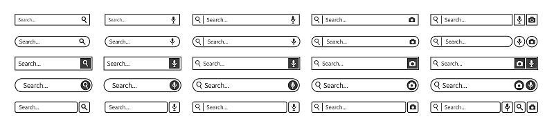 Various shape colorful search bar set