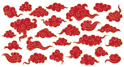 Japanese oriental clouds. Asian traditional sky cl