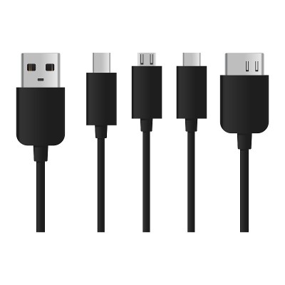 USB电缆俯视图集。矢量插图。