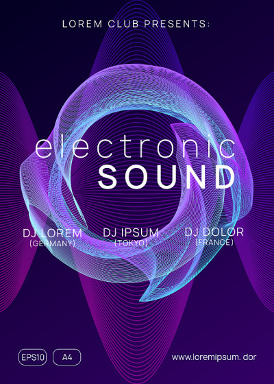 霓虹灯俱乐部传单。电子舞曲。恍惚dj。Electroni