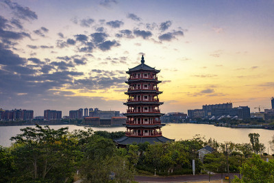 中国广东省东莞市华阳湖湿地公园航拍照片