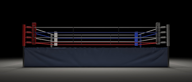 一个空的拳击圈在黑暗中的3d渲染与它的中心聚光灯。