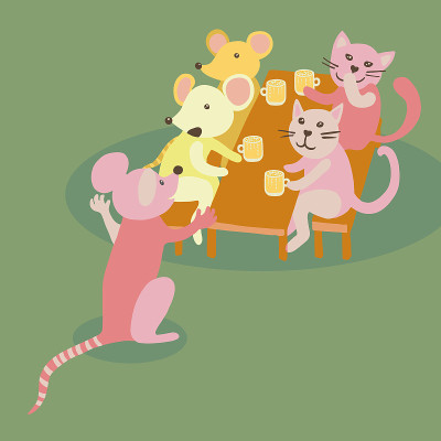 一群猫和老鼠在酒吧里玩