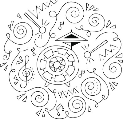 涂鸦鼓。爵士音乐节着色页。