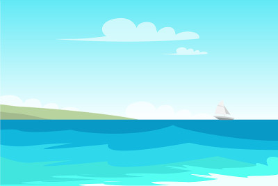 海景，海岸平面矢量彩色插图