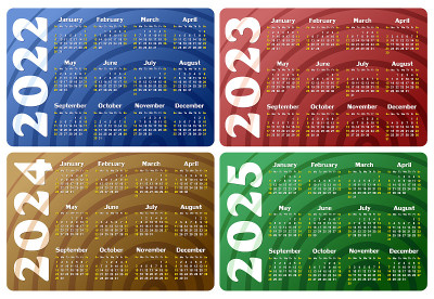 2022 - 2025年日历。