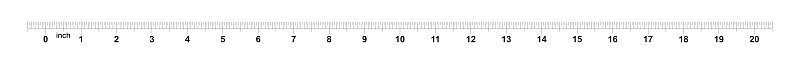 Ruler 20 inches. Metric inch size indicator. The d