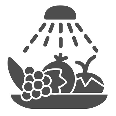 清洗食品卫生固体图标。消毒果蔬象形文字样式，以白色为背景。移动概念和网页设计的冠状病毒预防标志。矢量
