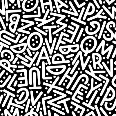 无缝模式从字母表。黑底白字。