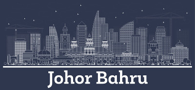 Outline Johor Bahru Malaysia City Skyline with Whi