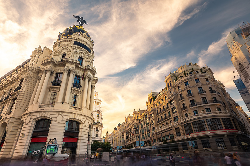 西班牙马德里的主要街道Gran Via。