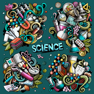 科学卡通矢量涂鸦设计集。